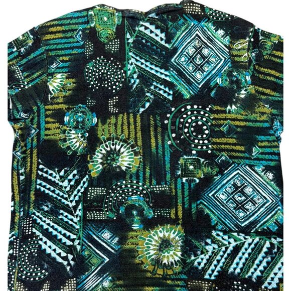 Chicos Womens Geometric & Abstract Print V-Neck Top Size L Black/Green - Picture 6 of 6